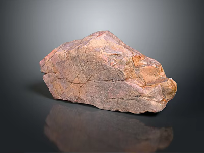 Natural Reddish Brown Stone with Textured Surface Cracks and Reflection on Dark Background 3d model