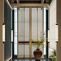 Spacious Modern Corridor With Wooden Elements Shoji Doors And Lighting Fixtures