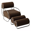 Brown Upholstered Accent Chair With Matching Ottoman And Chrome Metal Frame Design