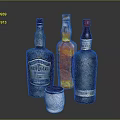 Various Colored Alcohol Bottles with Elegant Whiskey Glass on Dark Reflective Surface