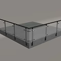 Modern Glass Railing with Metal Brackets and Gray Base Design for Balcony 3d model