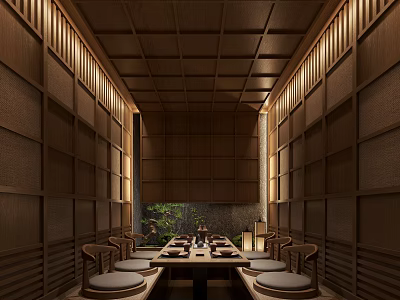 Japanese Traditional Private Room Interior With Tatami Seating And Wooden Decor 3d model