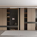 Modern Bookcase Interior Design With Integrated Cabinetry Hanging Area Decorative Items And Gray Floor