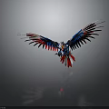 Mechanical Eagle With Spread Blue Red Wings And White Accents On Sleek Surface 3d model