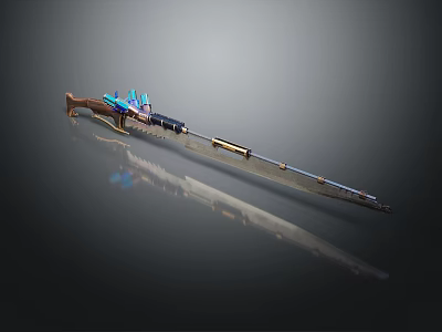 Sleek Sniper Rifle With Blue Gold Accents Metallic Body And Detailed Scope Design 3d model