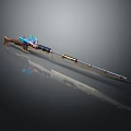 Sleek Sniper Rifle With Blue Gold Accents Metallic Body And Detailed Scope Design