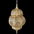 Elegant Golden Lantern Shaped Chandelier with Intricate Cutout Patterns and Hanging Chain
