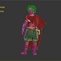 Fantasy Warrior Game Film Character With Red Cape Decorative Headpiece And Arm Guards