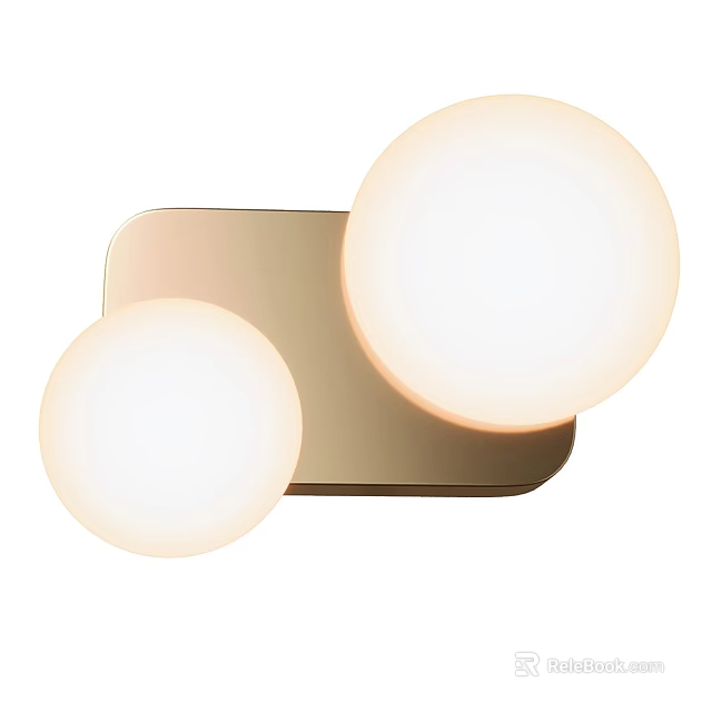Modern Gold Wall Lamp With Two Spherical Lights And Rectangular Metal Base 3d model 
