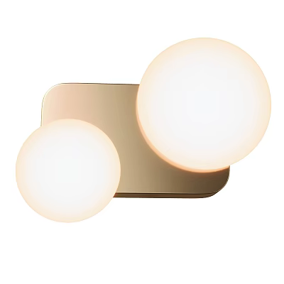 Modern Gold Wall Lamp With Two Spherical Lights And Rectangular Metal Base 3d model