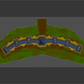 Winding Fortress Wall Structure With Blue Towers Yellow Base And Green Grass