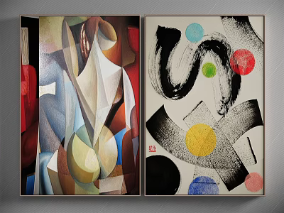 Modern Abstract Wall Art Paintings With Geometric Shapes Bold Lines And Colorful Circles 3d model