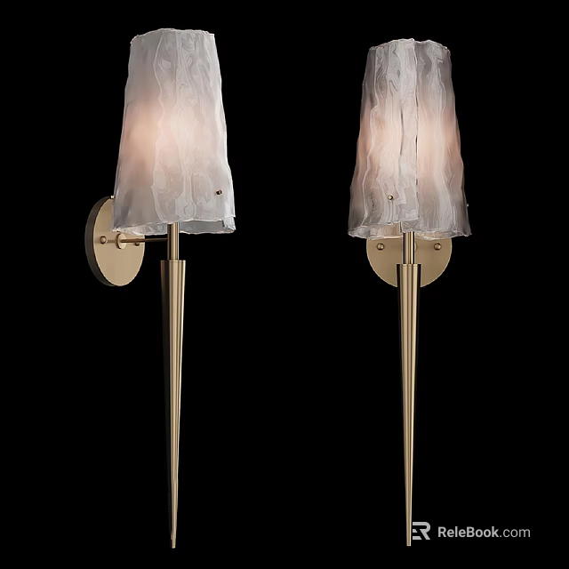 Modern Wall Sconces With Textured White Shades And Golden Metal Brackets For Elegant Indoor Lighting 3d model 