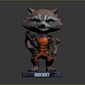 Rocket Raccoon Action Figure In Red Outfit Holding Gun On Base With Name