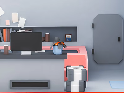Cartoon Scene With Character Working At Desk With Computer Books Papers And Stacked Boxes 3d model