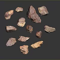 Natural Stones And Wood Pieces With Various Colors And Shapes On Black Background