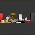 Collection of Various Everyday Objects Including Colored Containers Electronics Accessories and Stationery 3d model