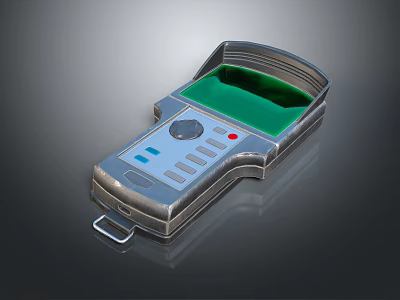 Handheld Device With Silver Metal Casing Green Panel Buttons And Portable Clip 3d model