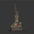 Detailed Industrial Crane Model With Platform Structure And Small Buildings