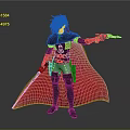 Game And Movie Character Red Haired Black Skull Top Red Cape Holding Sword And Gun