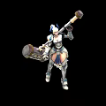 Game Character In Blue And White Armor Wielding Large Hammer With Combat Stance