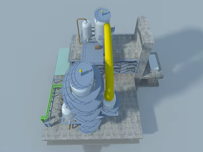 Industrial Swing Door Design In Facility With Pipes And Containers 3d model
