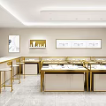 Elegant Modern Jewelry Store In Shopping Mall With Glass Display Cases And Gold Frames