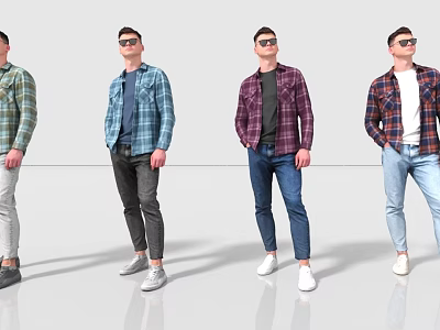 Men's Fashion Style With Various Plaid Shirts Jeans And Casual Pants Outfits 3d model