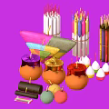 Vibrant Traditional Firecrackers Clay Jars And Decorative Wrappings On Purple Background
