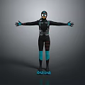Scuba Diver Wearing Black Wetsuit With Blue Accents And Diving Gear