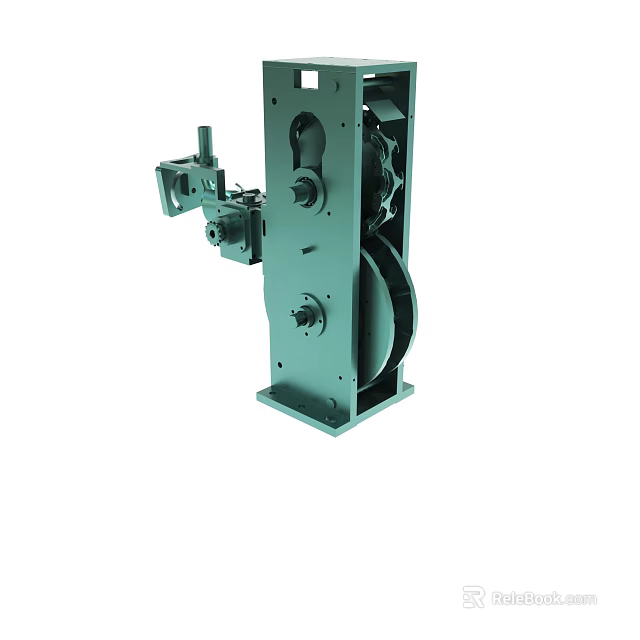 Industrial Green Metal Mechanical Component Featuring Gears Pulleys and Metal Frame 3d model 