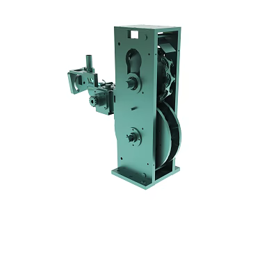 Industrial Green Metal Mechanical Component Featuring Gears Pulleys and Metal Frame 3d model