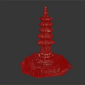 Ancient Stone Pagoda Architectural Design With Multi Tiered Structure Hexagonal Base And Red Railings