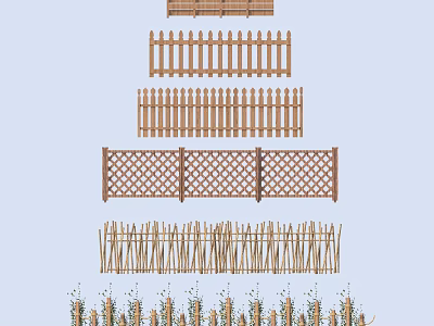 Various Wooden Railing Designs Including Lattice Picket And Plant Decorated Styles For Outdoor Garden 3d model