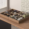 Wooden Multi Compartment Jewelry Organizer Box for Storing Rings Watches Necklaces on Desktop Surface