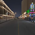 Vibrant Commercial Street At Night With Shops Pedestrians And Outdoor Seating