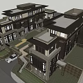 Modern Townhouse Exterior Design Featuring Brick Stone Facade Front Porch And Large Windows