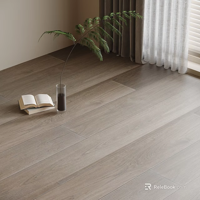 Light Gray Hardwood Flooring in Cozy Room With Plants And Books 3d model 