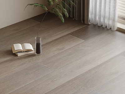 Light Gray Hardwood Flooring in Cozy Room With Plants And Books 3d model