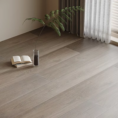 Light Gray Hardwood Flooring in Cozy Room With Plants And Books 3d model