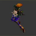 Vibrant Game and Movie Character with Green Hair Purple Skirt and Pumpkin Accessories
