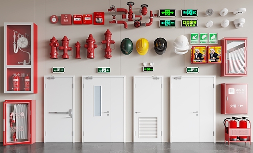 modern fire fighting equipment fire equipment fire door 3d model