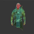 Fantasy Elf Warrior Character With Bald Head Facial Markings Blue Cloak And Silver Armor