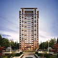 Tall Modern Residential Building Exterior Design With Windows Trees And Street Lamps