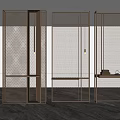 Modern Metal Mesh Room Divider With Frame Structure And Hanging Lights In Interior