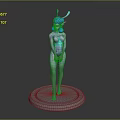 3D Game and Movie Character with Blue Hair Rabbit Ears Gradient Body Standing on Circular Base