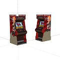 Two Miniature Arcade Machines With Retro Brick Wall Design And Cartoon Graphics