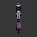 Futuristic Sci Fi Weapon With Glowing Blue Purple Accents Metallic Scope And Chain