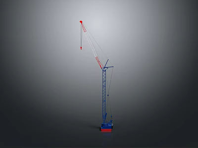 Tall Blue And Red Construction Crane Isolated On Gray Background 3d model