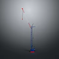 Tall Blue And Red Construction Crane Isolated On Gray Background